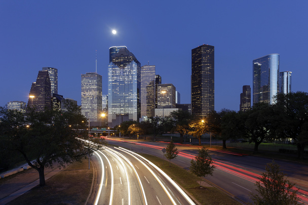 Houston manzarası, gece, Teksas, ABD - Fotoğraf, Görsel