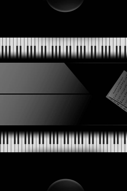 Пианино "спина к спине", видимое сверху, выстроено в ряд для дуэта на этом поразительном изображении. Это иллюстрация.
. - Фото, изображение