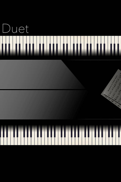 Klaviere, die von oben betrachtet werden, sind in diesem eindrucksvollen Bild zu einem Duett aufgereiht. Dies ist eine Illustration. - Foto, Bild