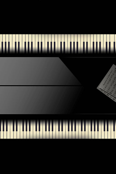 Пианино "спина к спине", видимое сверху, выстроено в ряд для дуэта на этом поразительном изображении. Это иллюстрация.
. - Фото, изображение