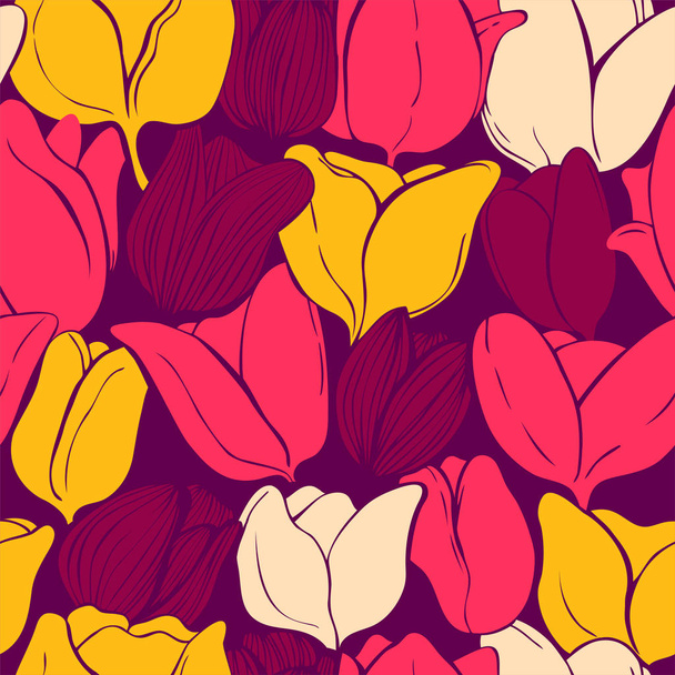 colorful tulips seamless pattern for wrapping, stylish illustration of spring flowers for spring holidays, wrapping paper pattern - Vector, Imagen