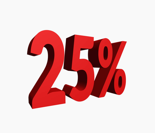 25% czerwony kolor tekstu 3d świadczonych dla promocji sprzedaży rabat na białym tle na białym tle - Zdjęcie, obraz