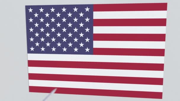 Lukostřelba šipka rozbije talíř s vlajkou Usa. 3D animace - Záběry, video