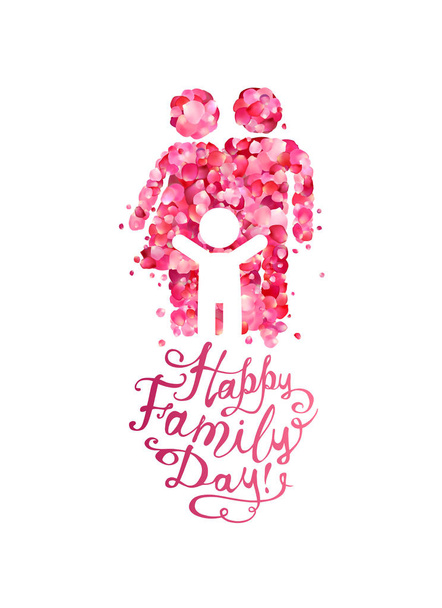 glücklicher Familientag. Vektor-Glückwunschkarte aus rosa Rosenblättern - Vektor, Bild