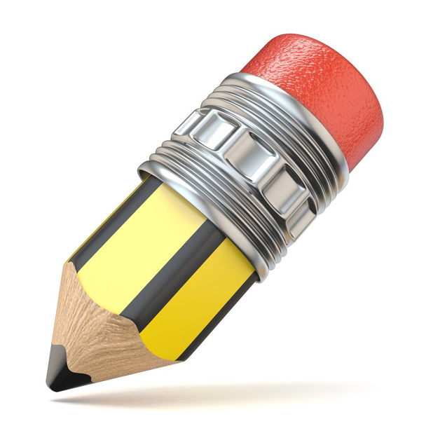 Yellow black cartoon pencil 3D render illustration isolated on white background - Zdjęcie, obraz