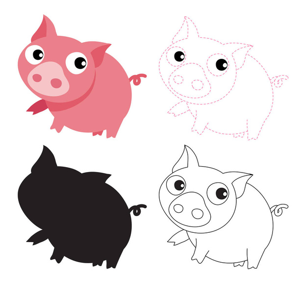 Jogo educativo para crianças cortando prática e montando quebra-cabeça com  porco animal de desenho animado fofo