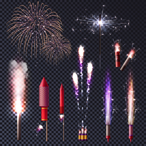 Sparkler Fireworks Transparent Set - Vector, Image