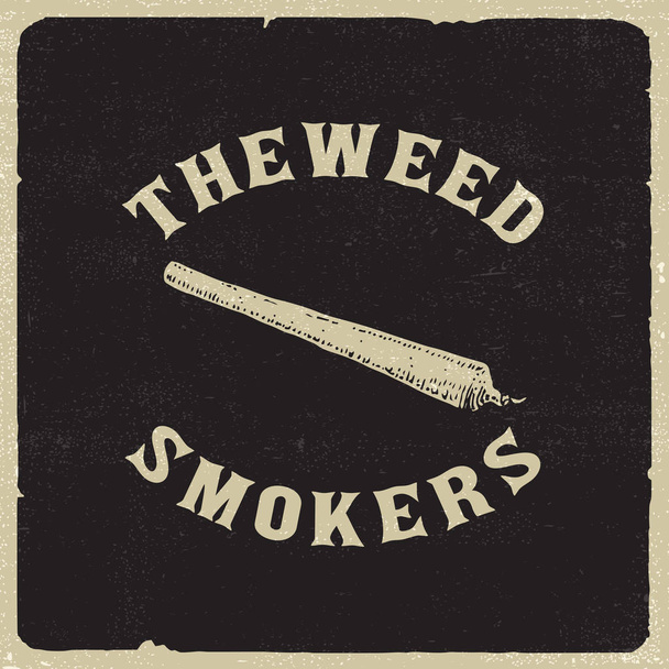 Un'illustrazione di un giunco di erbacce su uno sfondo nero grunge con il testo i fumatori di erbacce
. - Vettoriali, immagini