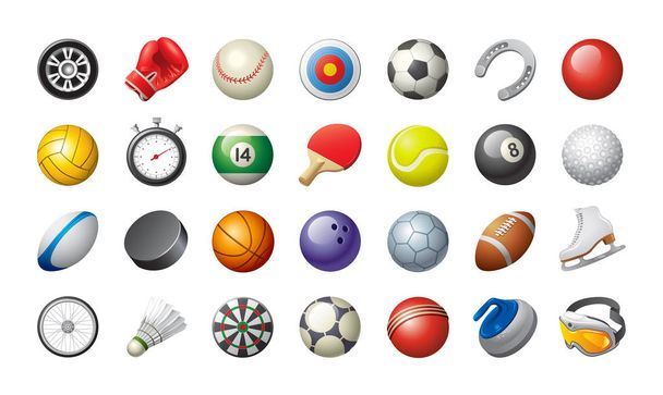 Realistic vector set of 28 sport icons isolated on white - Vector, Image