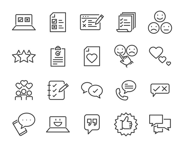 conjunto de iconos de línea de retroalimentación, tales como, pregunta, revisión, prueba, aplicación
 - Vector, Imagen