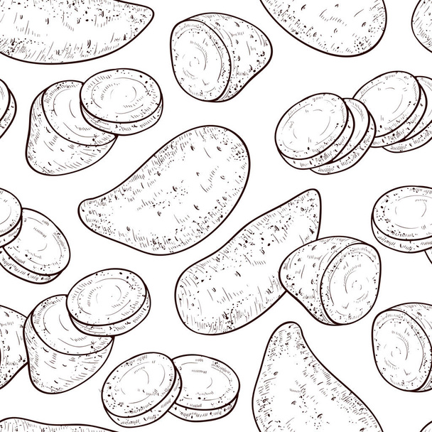 Yams. Tuber, slice. Background, wallpaper, texture, seamless. Sketch. Monophonic - Vector, afbeelding