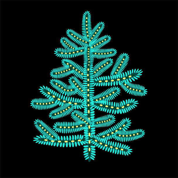 Crasy animierten Weihnachtsbaum grün isoliert auf schwarzem Hintergrund. - Vektor, Bild