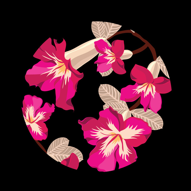 Floral pattern with hibiscus, hand-drawing. - Vector, Image