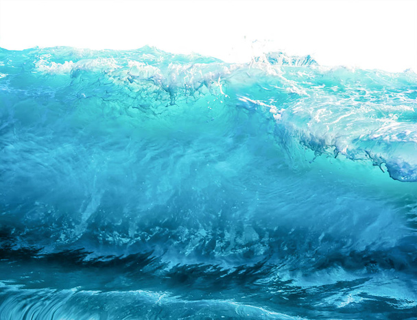 Iso sininen myrskyinen meri aalto eristetty valkoisella pohjalla. Ilmasto luonto käsite. Etunäkymä
. - Valokuva, kuva