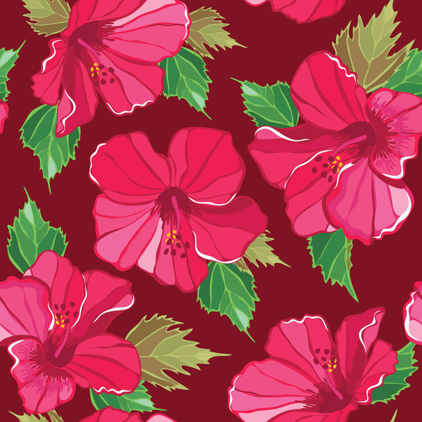Floral seamless pattern with hibiscus, hand-drawing. - ベクター画像