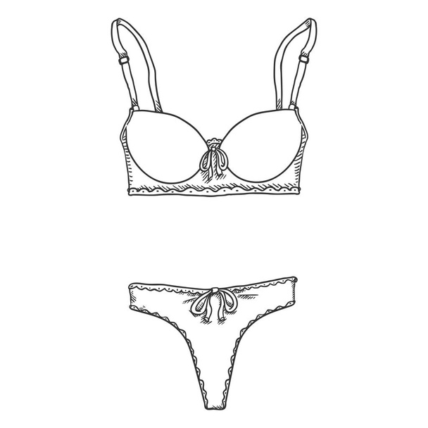 Vector Sketch Women Lingerie. Female Underwear. Bra and Panties. - Vettoriali, immagini