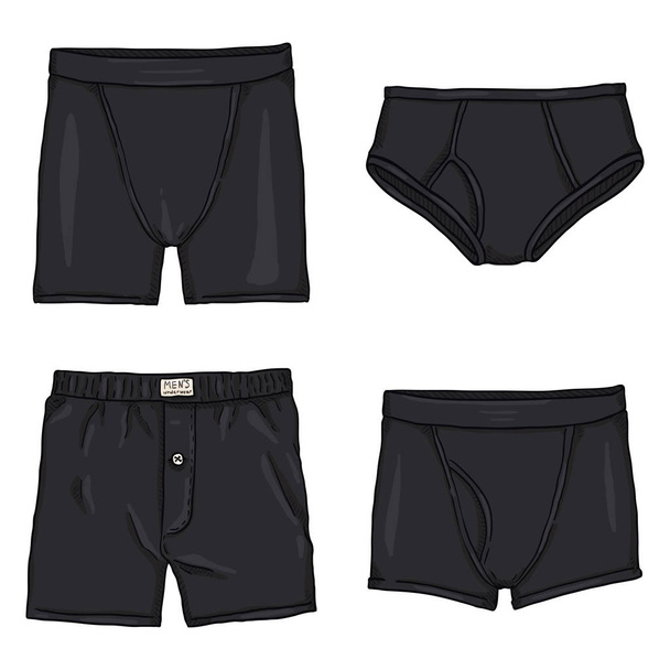 Conjunto de Vectores de Dibujos Animados Pantalones Negro para Hombre. Ropa interior masculina. Diferentes tipos de ropa interior
. - Vector, Imagen
