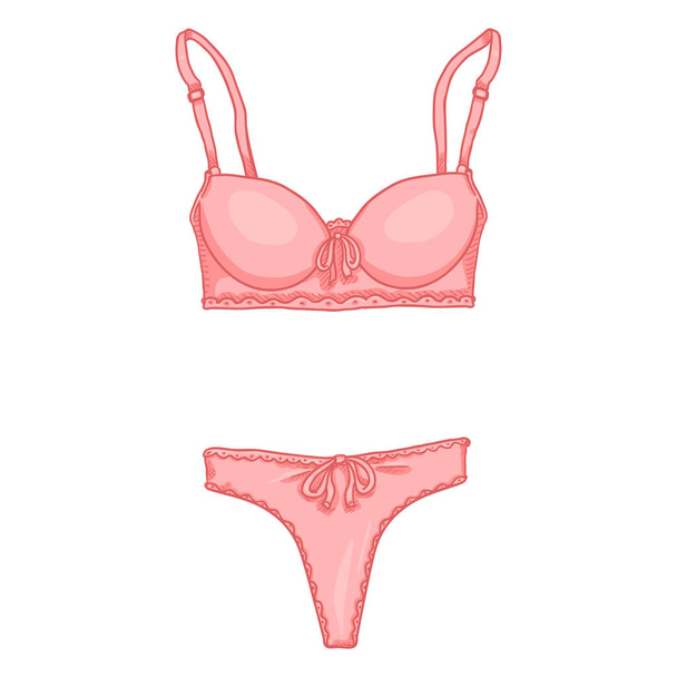 Vector Cartoon Pink Women Lingerie. Female Underwear. Bra and Panties. - Vector, Image
