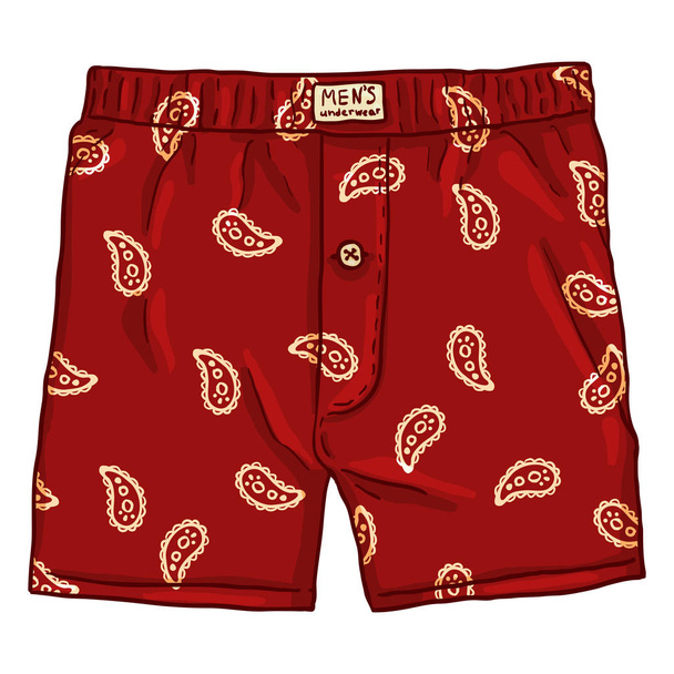 Vector Cartoon Red Male Underwear with Pattern. Cotton Mens Briefs - Vector, Image