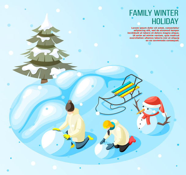 Winter Holidays Game Outdoors Composition - Vector, Image
