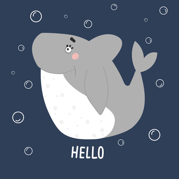 Cute funny shark . Children's illustration. For printing on clothing, paper. Cartoon. - Vector, Image