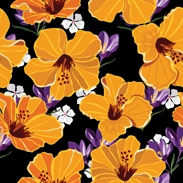 Floral seamless pattern with beautiful flowers, hand-drawing. - Vector, Imagen