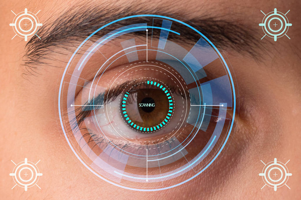 İnsan gözüne yerleştirilmiş sensör konsepti - Fotoğraf, Görsel