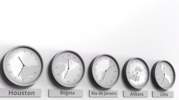 Reloj redondo que muestra Río de Janeiro, Brasil hora dentro de las zonas horarias mundiales. Animación 3D conceptual
 - Imágenes, Vídeo