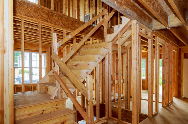 Wohnbau Hausrahmen Blick auf neues Haus Holz im Bau - Foto, Bild