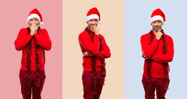 Zestaw człowieka z czerwone ubrania z okazji świąt Bożego Narodzenia, uśmiechając się z słodki wyrażenie - Zdjęcie, obraz