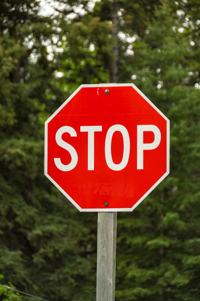 "Znak Stop"na skrzyżowaniu dróg - Zdjęcie, obraz
