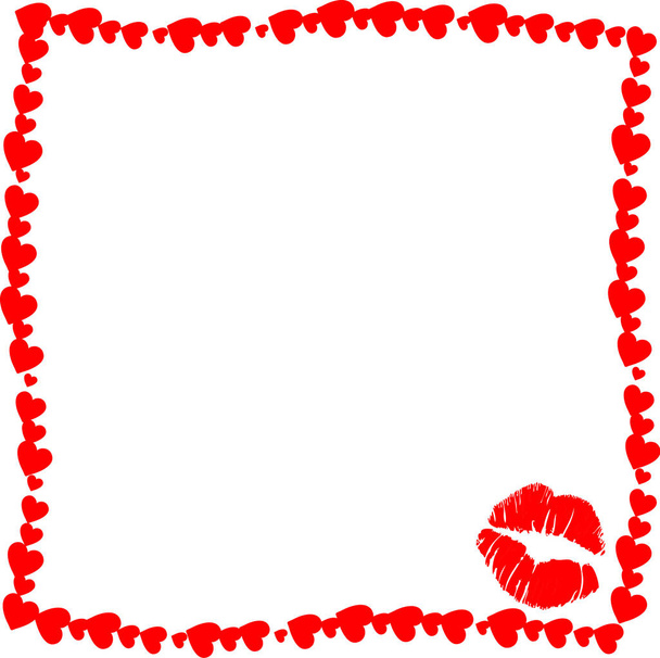 Vector rojo y blanco retro marco de fotos borde vintage de corazones con silueta de marca de beso en esquina. plantilla con espacio de copia para el día de San Valentín o invitación al matrimonio, elemento scrapbook, marco
 - Vector, imagen