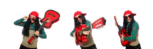 Homem com guitarra em conceito musical em branco
 - Foto, Imagem