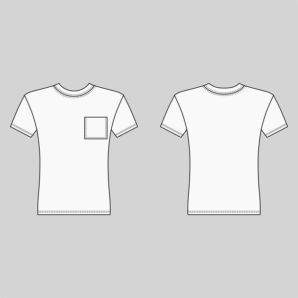 Camiseta de manga corta delineada plantilla (vista frontal y trasera), ilustración vectorial aislada en gris
 - Vector, imagen