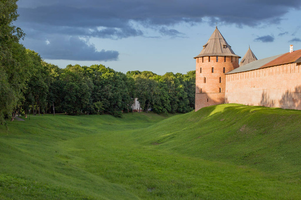 Novgorod Kremlin redbrick fortress walls brick day time - Photo, image