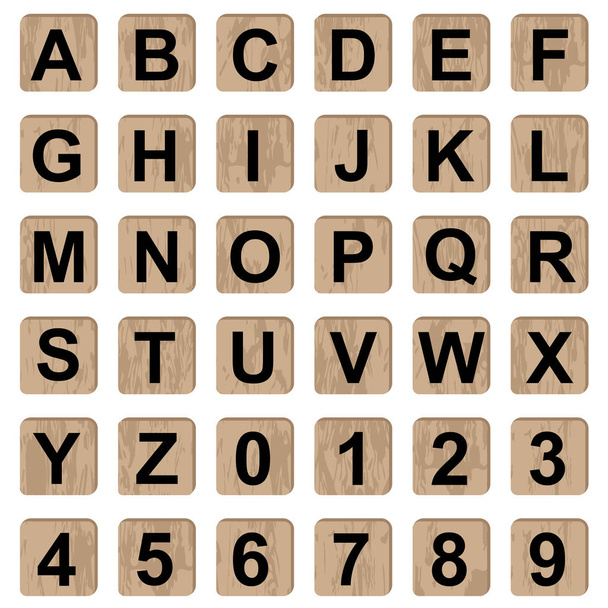 Επιτραπέζια αλφάβητα παιχνιδιών γράμματα και αριθμοί σε λευκό φόντο - Διάνυσμα, εικόνα
