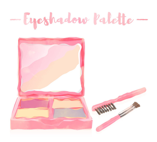 pink watercolored painting vector illustration of a beauty utensil eye shadow box palette with a mirror. - Vector, Image