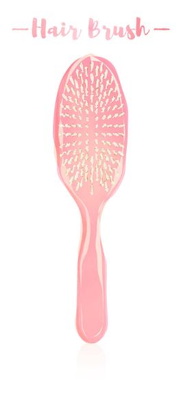 Pink watercolored painting vector illustration of a beauty utensil hand hair brush. - Vector, Image