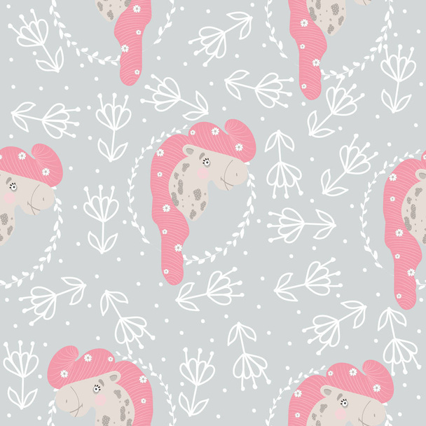 seamless pattern with cute unicorn, for printing on textiles. Vector. - Vektör, Görsel
