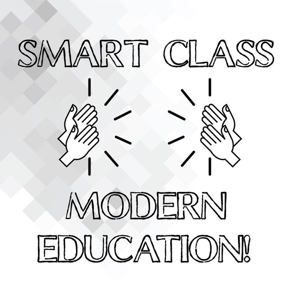 Käsiala tekstiä kirjallisesti Smart Class Modern Education. Käsitteen merkitys Ajantasaiset teknologiset luokkahuoneet oppiminen Hu analyysi Kädet Taputus ääni Geometriset muodot
. - Valokuva, kuva