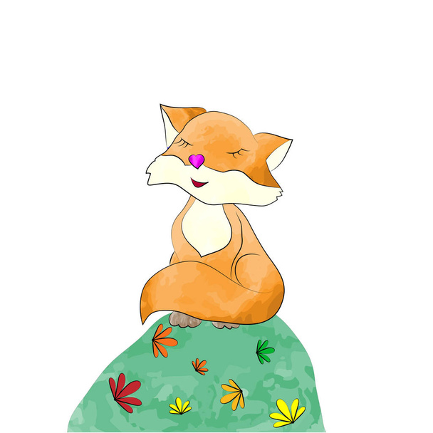 cute red watercolor Fox - Wektor, obraz