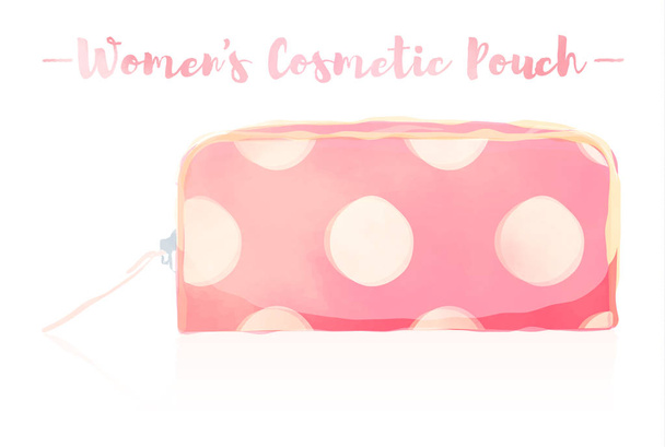Pink watercolored painting vector illustration of a beauty utensil dotted pattern design pouch product. - Vector, Image