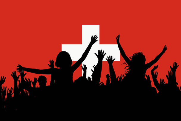 People silhouettes celebrating Switzerland national day - Vector, Image