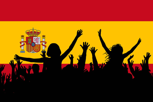 People silhouettes celebrating Spain national day - Vector, Image