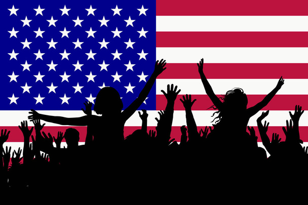 People silhouettes celebrating USA national day - Vector, Image