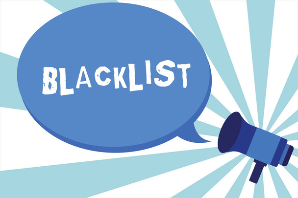 Word writing text Blacklist. Business concept for list of showing or groups regarded as unacceptable or untrustworthy Megaphone make an Announcement Relay message Empty Blank Speech Balloon. - Photo, Image