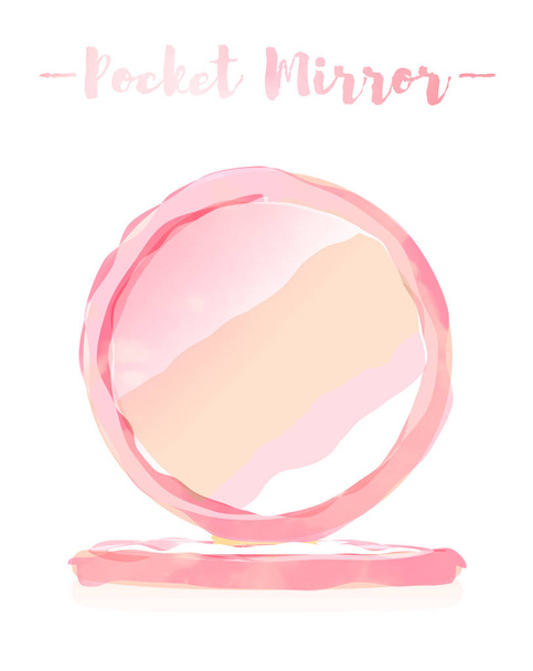 Pink watercolored blue gray painting vector illustration of an pocket mirror. - Vector, Image