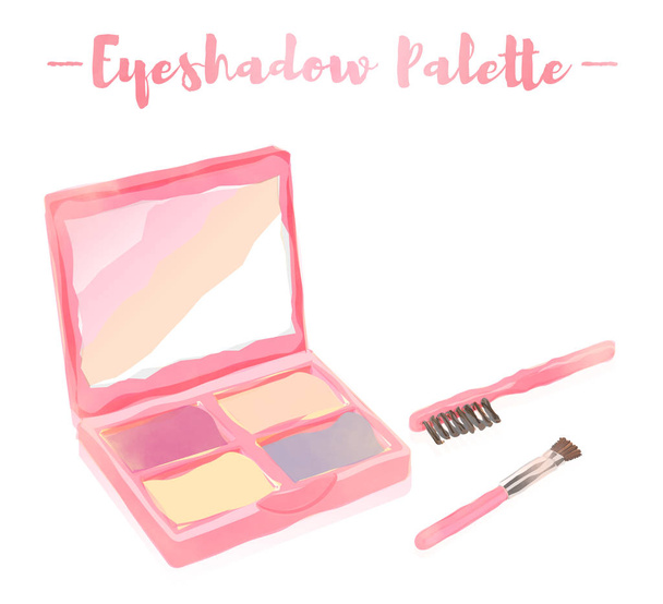 pink watercolored painting vector illustration of a beauty utensil eye shadow colors box palette with a mirror. - Vector, Image