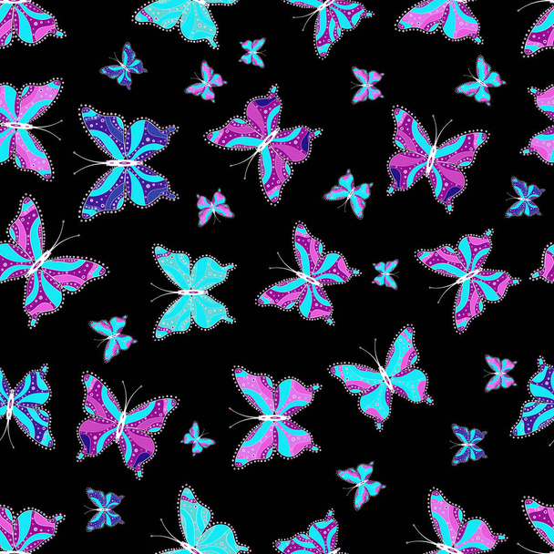 Cute girly seamless pattern drawn by hand. Vector illustration. Sketch, doodle, scribble. Endless. Repeated butterflies. - Vector, Image