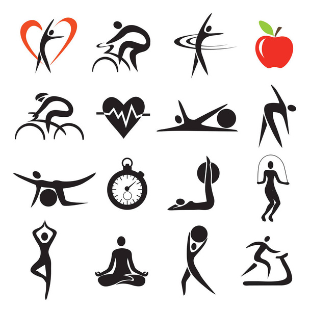 Set di icone dello sport di salute.Set di icone stilizzate per il fitness e uno stile di vita sano.Isolato su sfondo bianco. Vettore disponibile
.  - Vettoriali, immagini